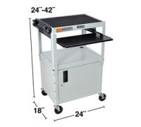 Luxor GRAY  Mobile AV Cart  Adjustable Height  Locking Storage Cabinet with Keyboard Pullout