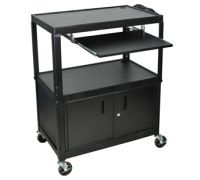 Mobile AV Cart  Locking Cabinet  Extra Large  Adjustable Height  Keyboard Shelf