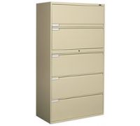 1200P-Series Lateral File With Electronic Lock  5 Drawer Lateral File  4 fixed front drawers plus top drawer with receding door and roll-out shelf 