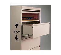 4-High  3  Fixed Front File Drawers    1  Receding Door on Top - 15  Opening  Elite 4-High 15  Opening   3  Fixed Drawers   1  Receding Door