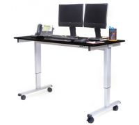 60 W Electric Standing Desk  Silver Frame and Black Oak Top